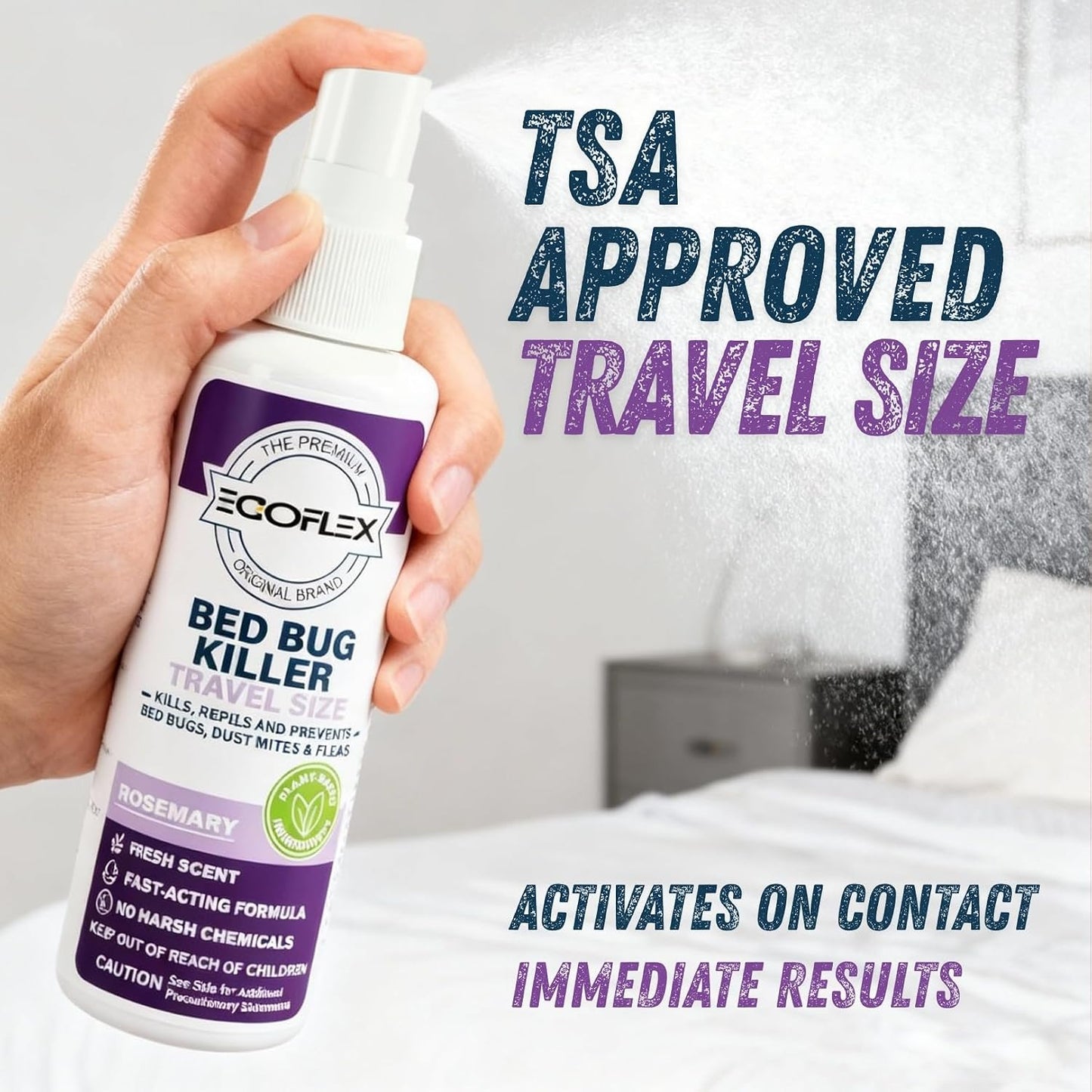3-Pack Bed Bug Killer Spray - Travel Size TSA Approved - Repels Bed Bugs, Dust Mites, Lice & Fleas with Natural Essential Oils - Travel Essentials for Women - 3 Fl Oz
