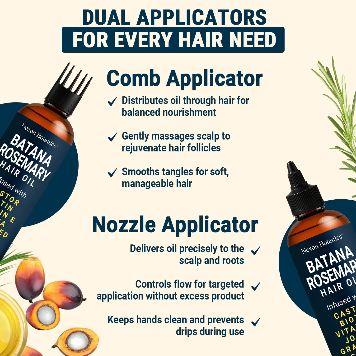 Batana Rosemary Oil for Hair Growth 6 fl oz - Lightweight Scalp Oil for Dry, Damaged Hair & Frizz Control - Aceite de Romero Para el Cabello - Nexon Botanics