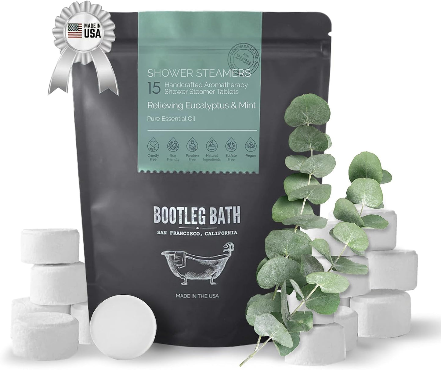 Shower Steamers, Aromatherapy Shower Bomb 15 Pack, Eucalyptus, Great Gift, All Natural, 100% Pure Essential Oil, for Men and Women, Made in USA