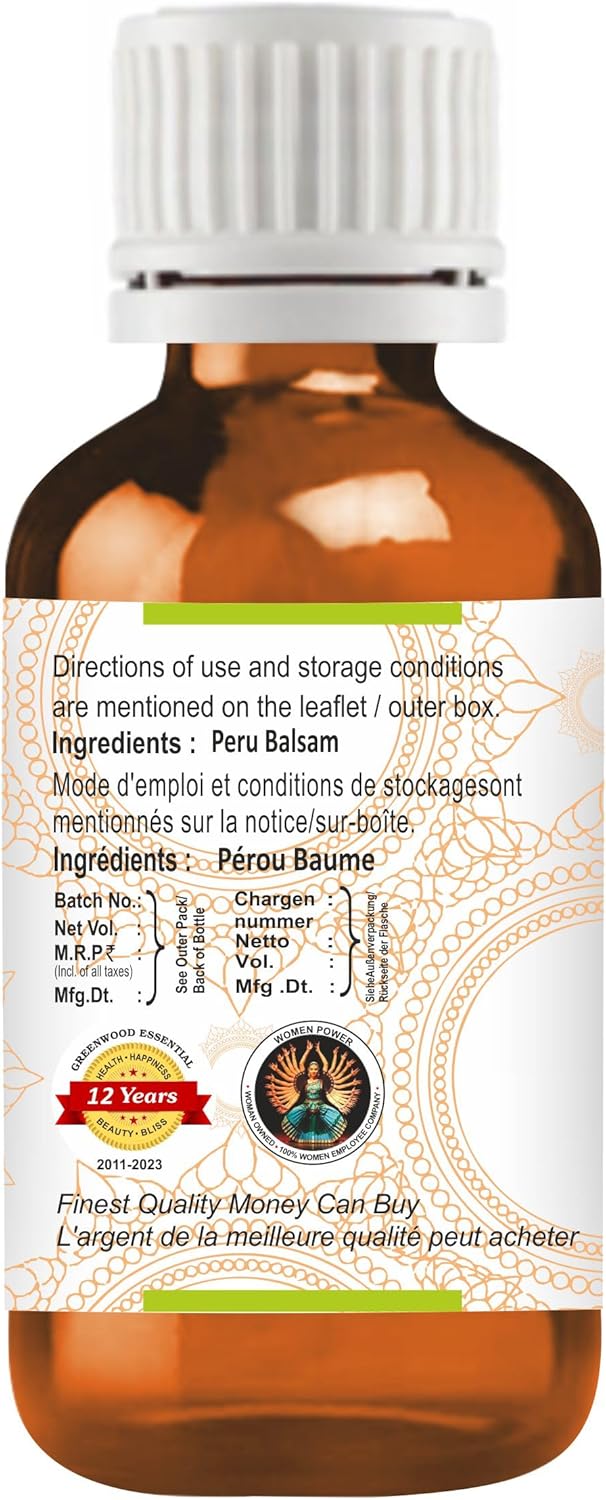 Greenwood Essential Peru Balsam Essential Oil (Myroxylon pereirae) Pure | Viscous Texture | Rich Aroma | Unisex | All Skin Types |Natural Extract Steam Distilled 30ml (1 oz)