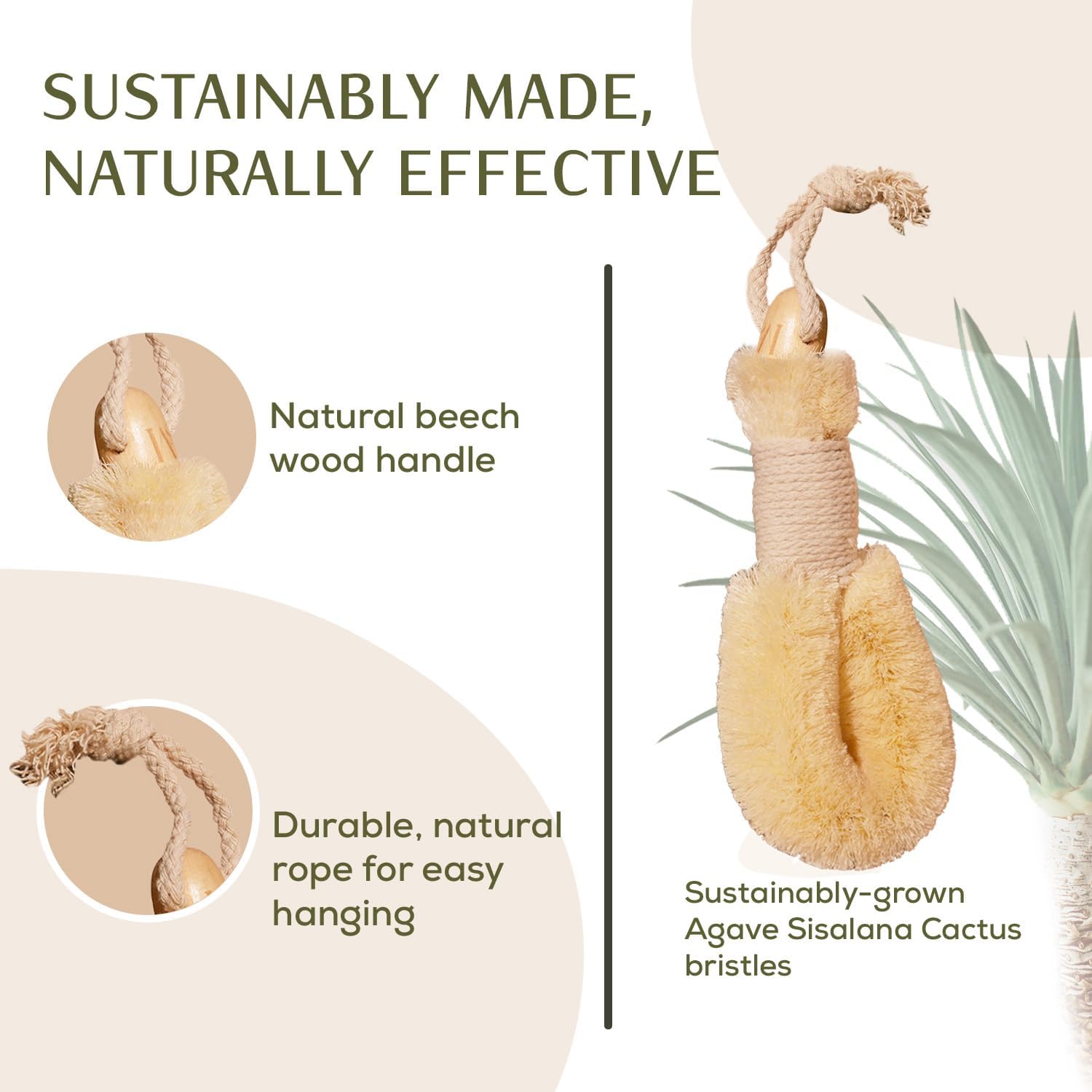 CSM Agave Plant-Based Dry Body Brush: Natural Firm Bristles for Lymphatic Drainage, Cellulite Reduction, Exfoliation, Detox, Circulation & Skin Glow