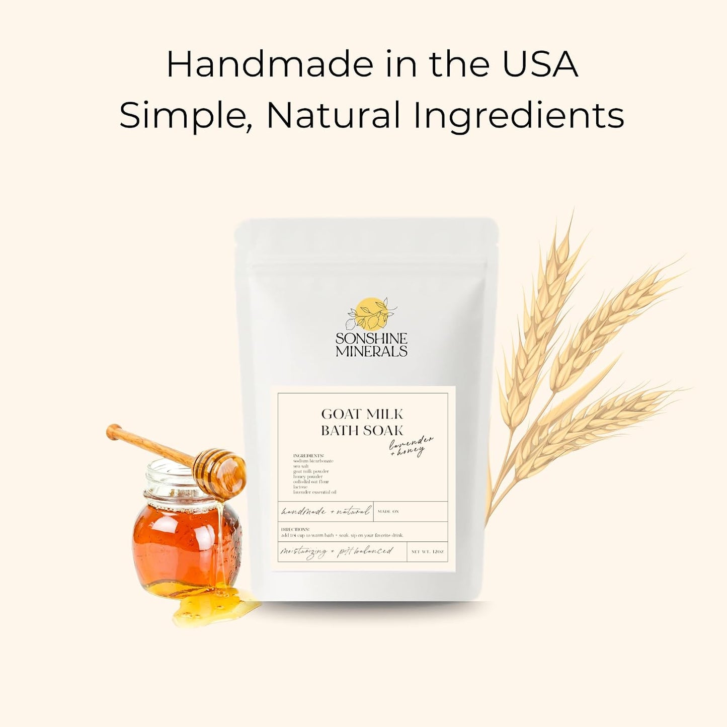 Goat Milk Bath Soak with Colloidal Oatmeal & Honey - Moisturizing Milk Bath for Dry & Sensitive Skin - Natural Bath Soak for Itchy Skin Relief - Sonshine Minerals (12 Ounce)