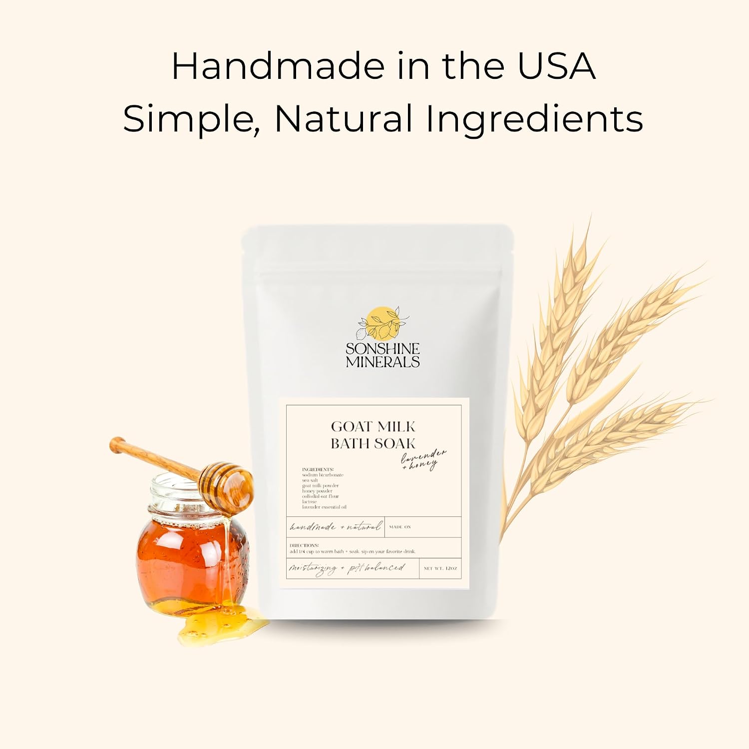Goat Milk Bath Soak with Colloidal Oatmeal & Honey - Moisturizing Milk Bath for Dry & Sensitive Skin - Natural Bath Soak for Itchy Skin Relief - Sonshine Minerals (12 Ounce)