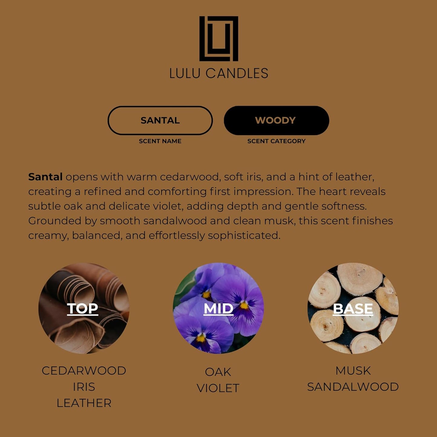Lulu Candles | Santal | Luxury Scented Soy Jar Candle | Hand Poured in The USA | Highly Scented & Long Lasting (9 Oz.)