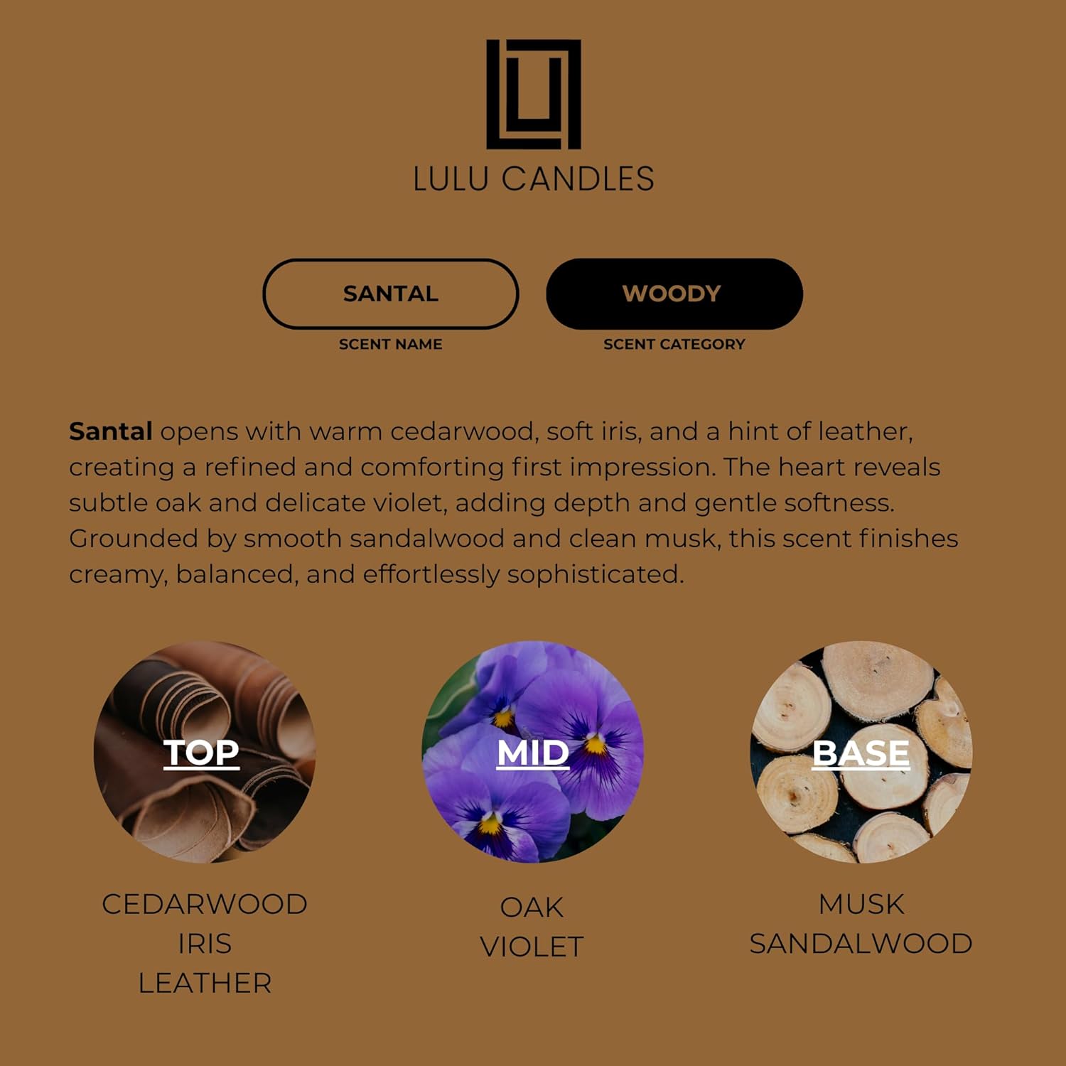 Lulu Candles | Santal | Luxury Scented Soy Jar Candle | Hand Poured in The USA | Highly Scented & Long Lasting (9 Oz.)