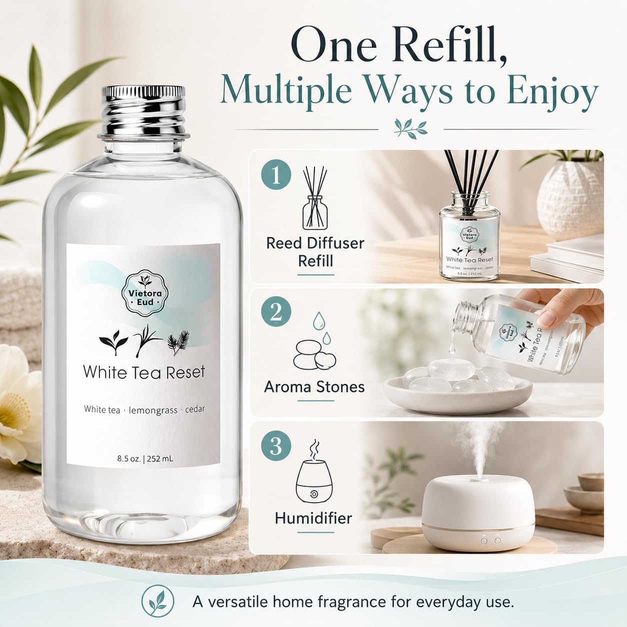 White Tea Diffuser Oil Refill(8.5 Fl Oz),Luxury Hotel Collection Diffuser Oil Inspired by Westin,100% Natural for Home&Office| Essential Oil for Ultrasonic Machine, Room Spray, Air Freshener, HVAC