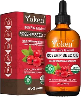 Yoken Organic Rosehip Seed Oil for Face, 100% Pure and Natural Cold Pressed Unrefined Rosehip Oil Carrier for Skin, Hair & Nails - Lightweight, Fast-Absorbing (2 fl oz)