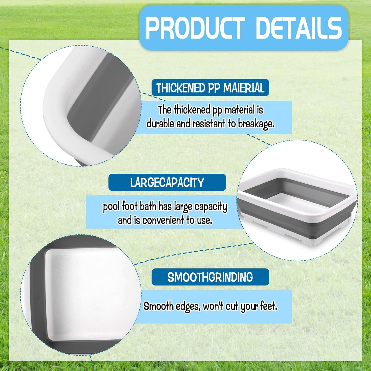 CIEOVO 11.8" x 7.87" x 4.5" Portable Pool Foot Bath, Non- Slip Collapsible Pool Foot Wash Basin Tub for Above Ground Swimming Pools Accessories