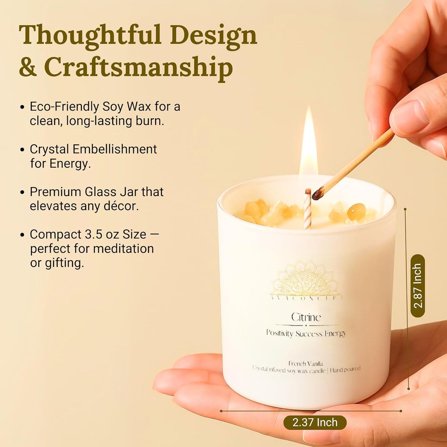 AvaConcept Healing Crystal Candle Gift Set – Set of 3 Citrine, Amethyst & Lazurite Hand-Poured Soy Wax French Vanilla, Lavender & Sea Salt Orchid Aromatherapy Scents 3.5oz Each | Premium Gift Box