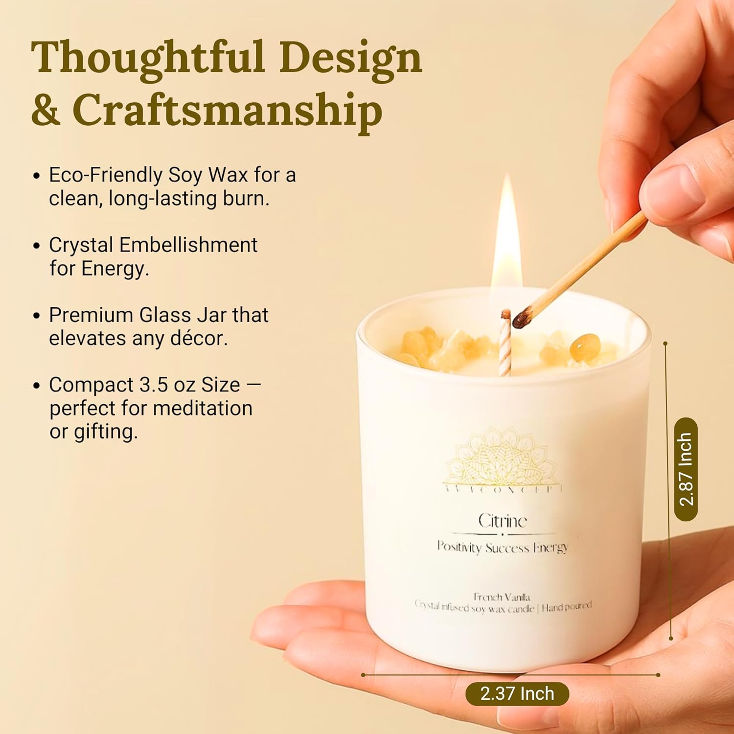 AvaConcept Healing Crystal Candle Gift Set – Set of 3 Citrine, Amethyst & Lazurite Hand-Poured Soy Wax French Vanilla, Lavender & Sea Salt Orchid Aromatherapy Scents 3.5oz Each | Premium Gift Box
