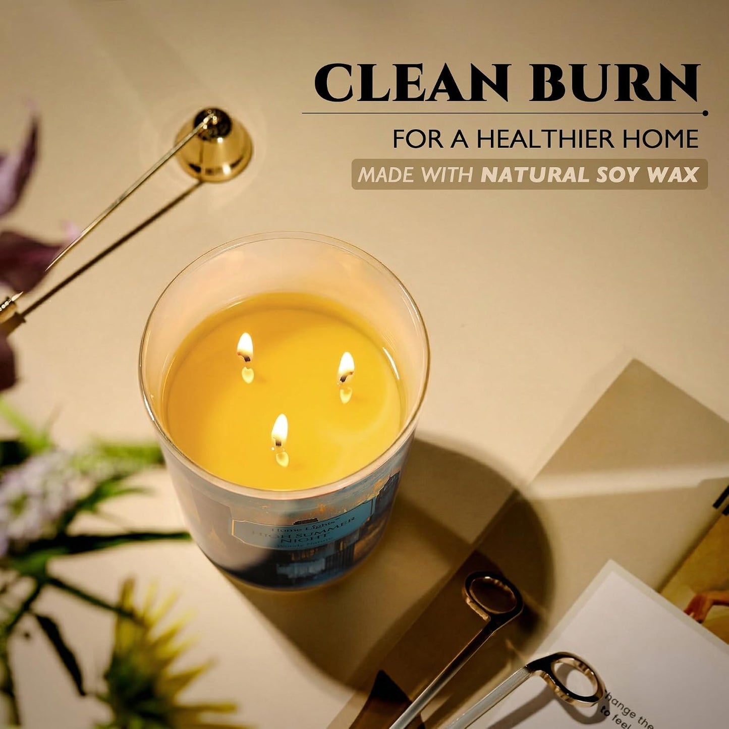 HomeLights High Summer Night Scented Candles | 34oz Soy Candles Industrial Chic 3-Wick Large Candle Jars | Ideal Candle Gifts for Events, Home Decor Stress, Relief & Relaxation