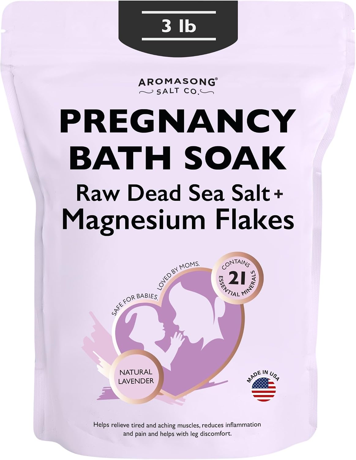 Aromasong Pregnancy Bath Soak 3 LB - 100% Pure Magnesium Flakes with 21 Essential Dead Sea Minerals and Natural Lavender - Better Absorbing Than Epsom Salt