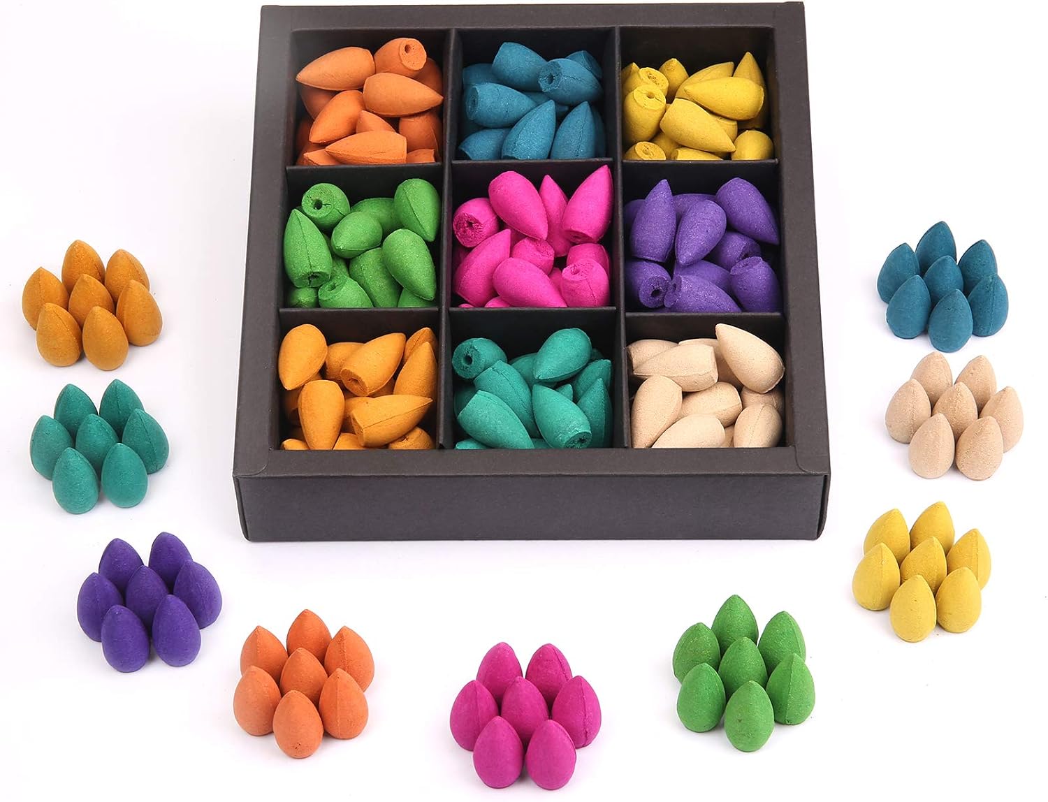 OTOFY Backflow Incense Cones 180 Pcs of 100% Natural Handwork Scents Waterfall Rose Tulip Jasmine Lavender for Backflow Incense Burner Holder Natural | Meditation & Yoga Gift(Pure Black)