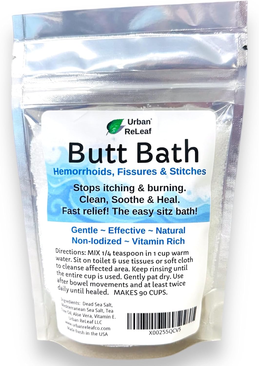 Urban ReLeaf Butt Bath, 6 oz. Bag, Sitz Bath Sea Salt Soak | Hemorrhoids, Fissures & Stitches, Helps Itching & Burning, Clean, Soothe & Calm, Gentle Relief, 100% Natural
