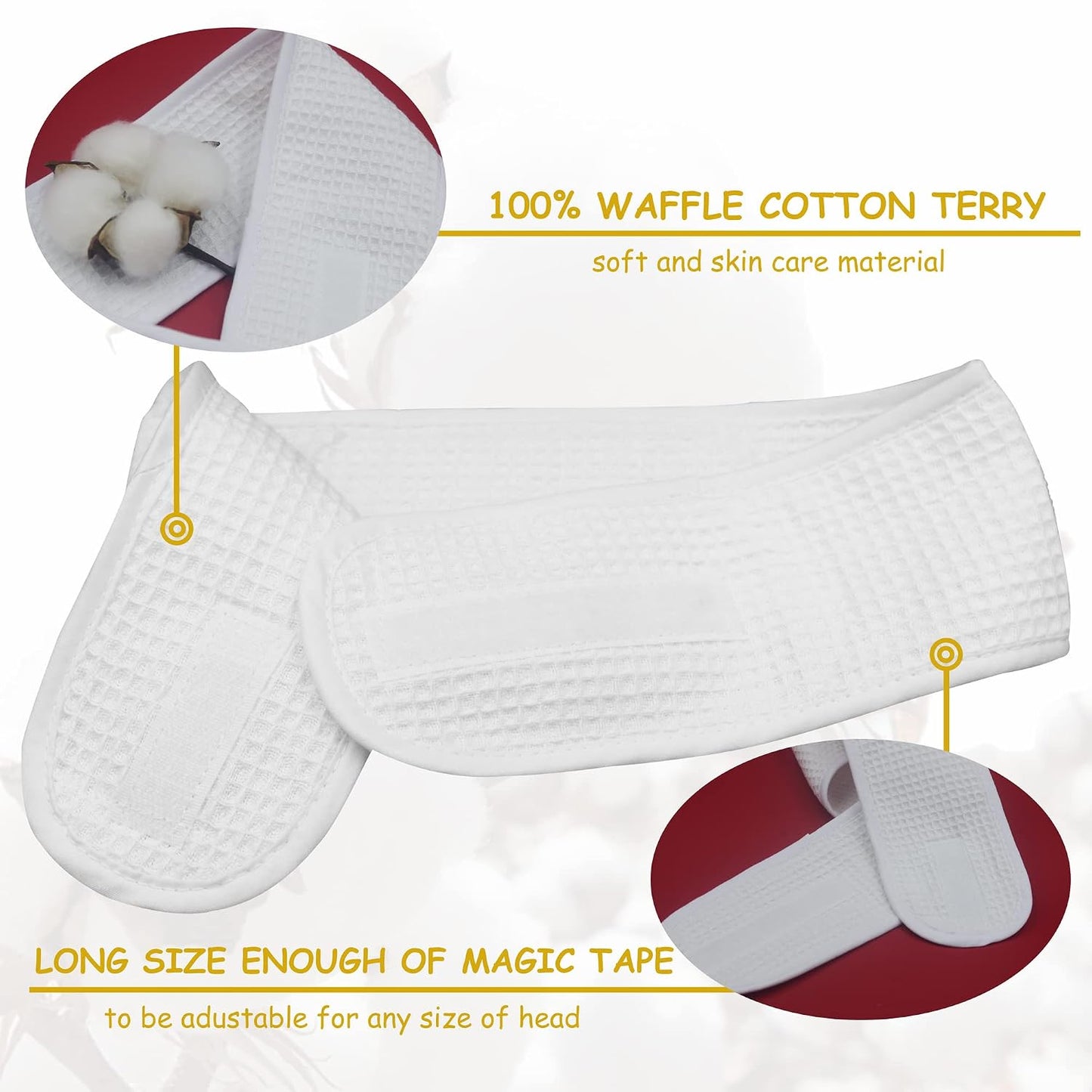 (3 Pack Adjustable Facial Makeup Headband with Magic Tape Pure Natural Terry Waffle Sweat-Absorbent Facial Spa Headband Facial Washing Shower Wrap Yoga Sports Hairband (Waffle White)
