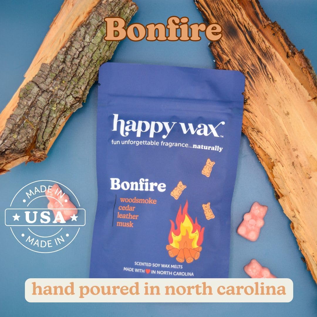 Happy Wax Cozy Cabin Winter Scented All Natural, Non Toxic Soy Wax Melts; 6 Total Oz. of Scented Wax Melts, Collection Includes Bonfire, Bourbon &Wood and Pine Forest