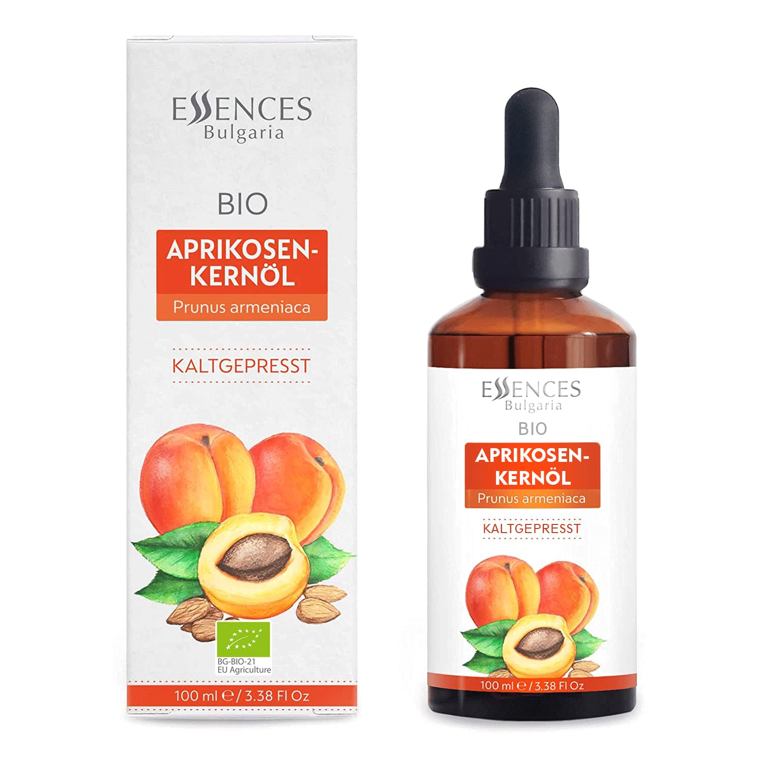 Essences Bulgaria Organic Apricot Kernel Oil 3.4 Fl Oz | 100ml | 100% Natural Cold-Pressed Oil | Therapeutic Quality | Family Owned Farm | Massage Base Oil | Natural Moisturizer | Ideal Carrier Oil