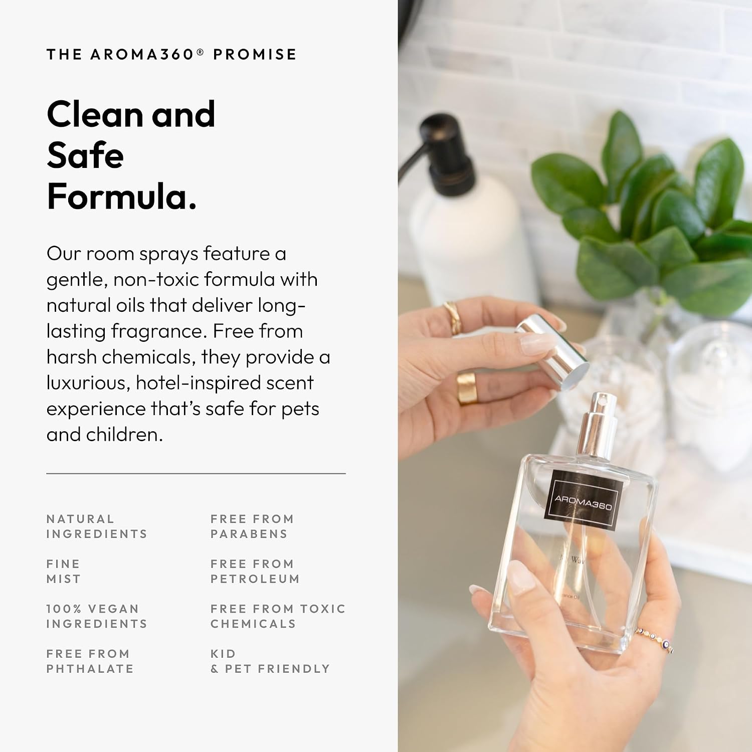 Aroma360 Room Spray - Hotel Air Freshener - Aromatherapy Oil Spray - Scents Inspired by Edition Hotel - Scent Includes Smokey Black Tea, Rose & Amber - Black Velvet, 100mL/3.38 fl oz