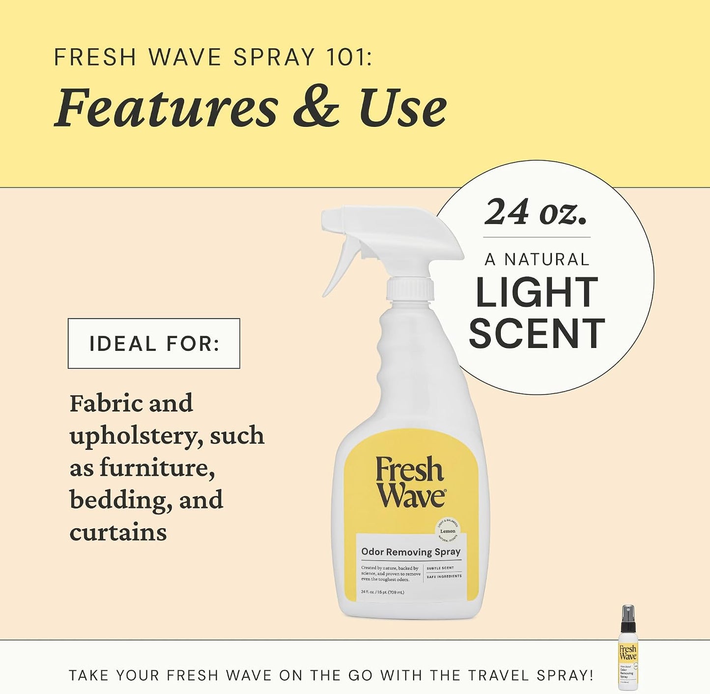 Fresh Wave Lemon Scent Odor Eliminator Spray & Air Freshener, 24 fl. oz. | Odor Absorber for Home, Furniture, Fabrics & Trash | Safer Odor Relief