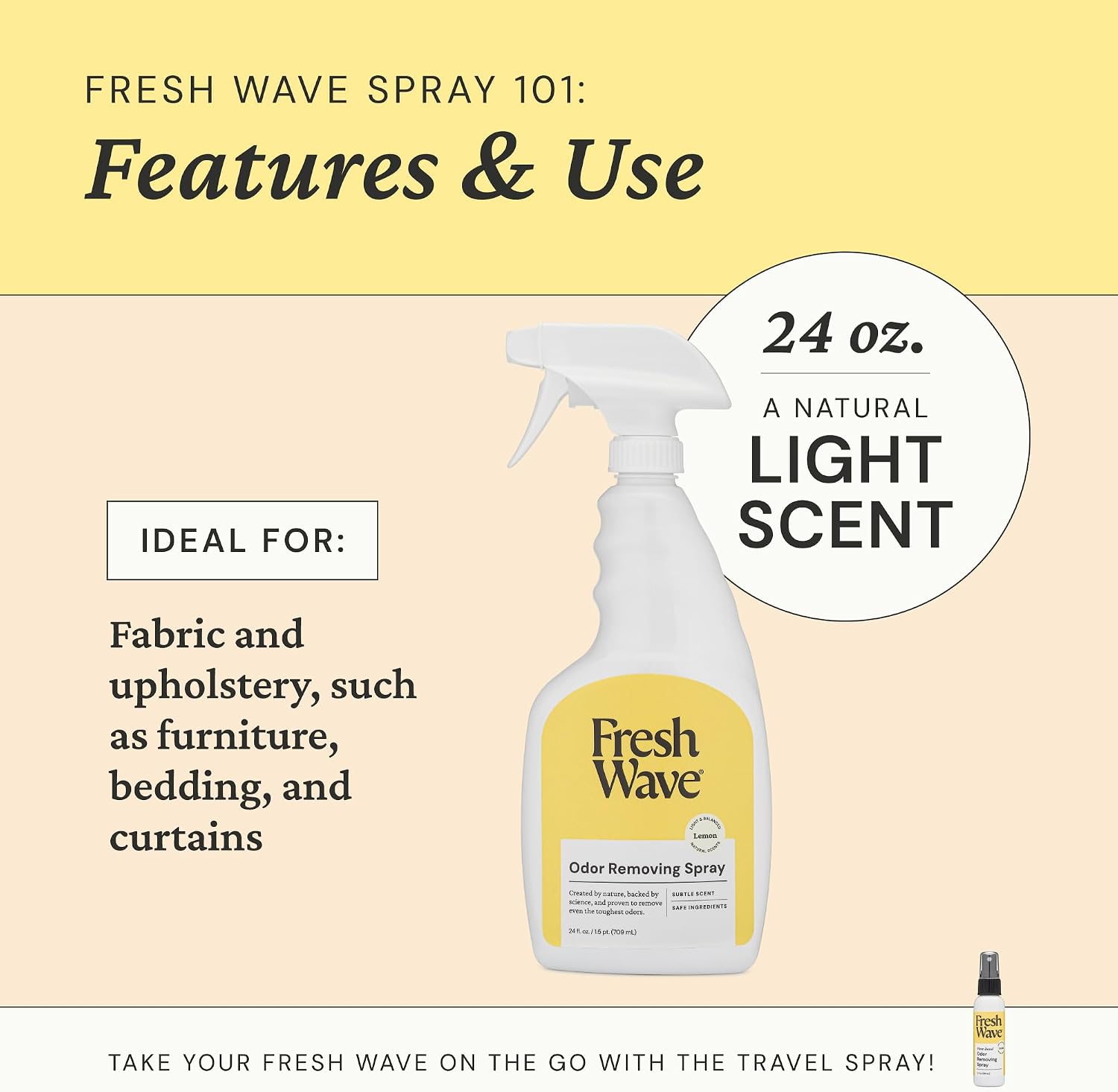 Fresh Wave Lemon Scent Odor Eliminator Spray & Air Freshener, 24 fl. oz. | Odor Absorber for Home, Furniture, Fabrics & Trash | Safer Odor Relief