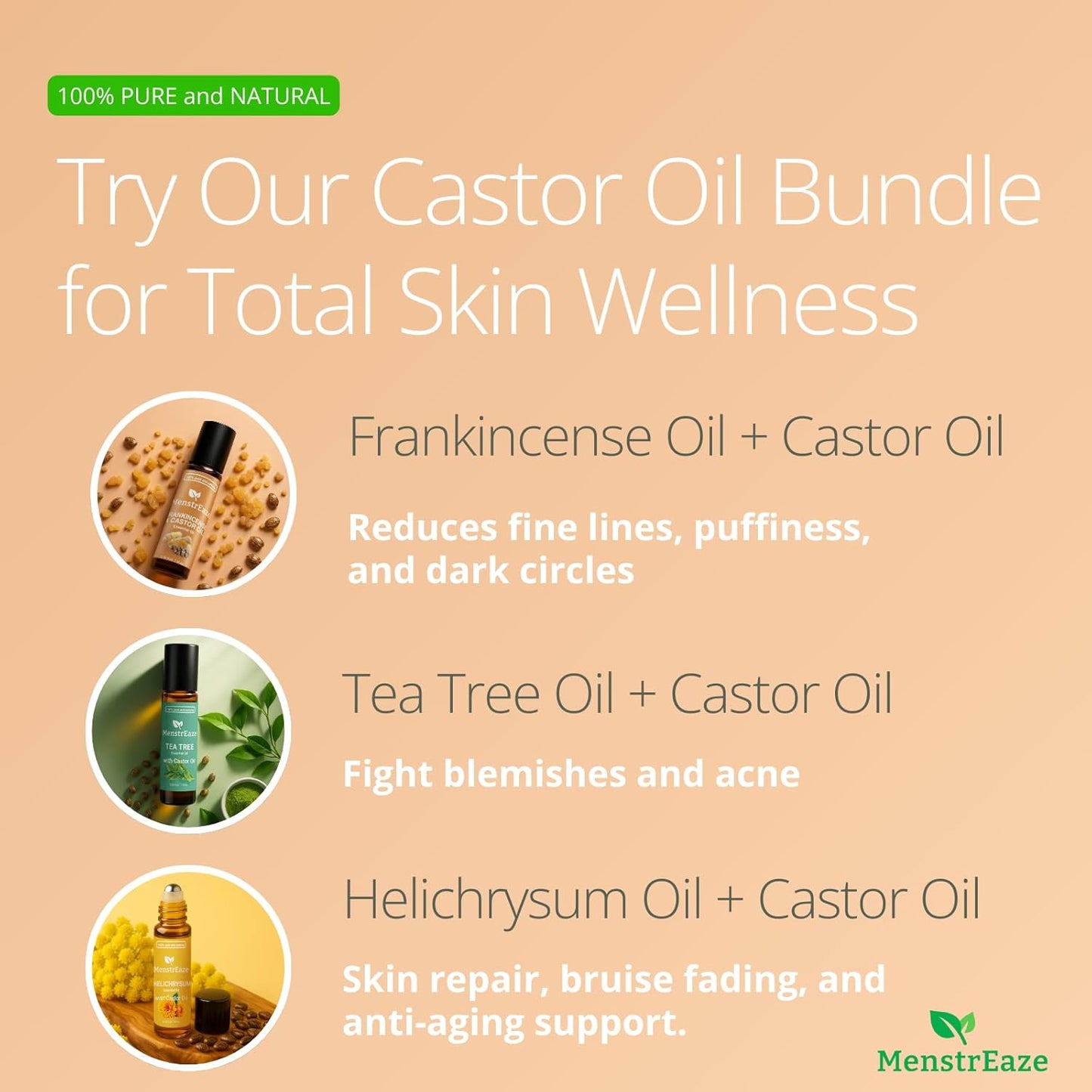 Castor Oil Roll On and Frankincense Essential Oil for Face, High Potency Eye Roller for Skin, 100% Pure Natural Moisturizer for Fine Lines & Dark Circles - 10ml Roller
