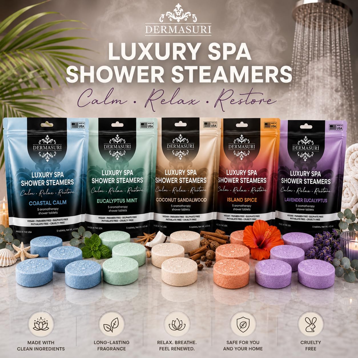 Shower Steamers Aromatherapy, Essential Oil Pods Infused for Relaxation, Shower Pods Aromatherapy - Calming, Stress Relief & Self Care Gifts for Women - Coconut Sandalwood