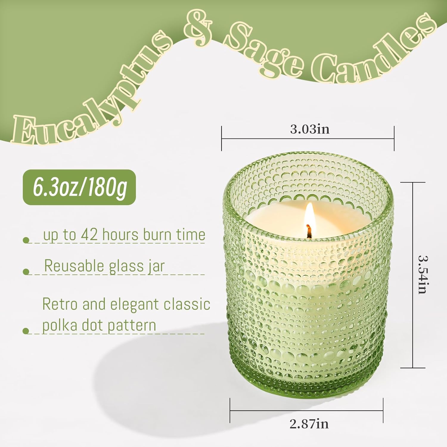 Eucalyptus & Sage Soy Scented Candles for Home- 6.3oz 42H Natural Soy Wax Aromatherapy Jar Candle with Strong Scent, Decorative Aesthetic Candles for Relax, Meditation, Bathroom, Luxury Gift for Women