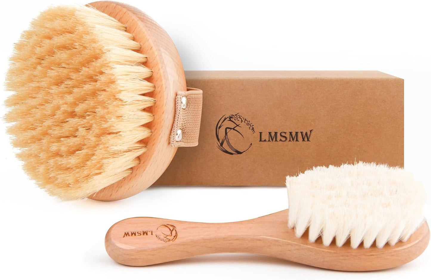 Dry Brushing Body Brush Set for Body and Face, Boar Bristle Body Scrub Brush and Soft Facial Brush, Exfoliating Dry Brush Kit for Smooth Skin, Lymphatic Drainage, Cellulite, Blood Circulation, 2 Pack