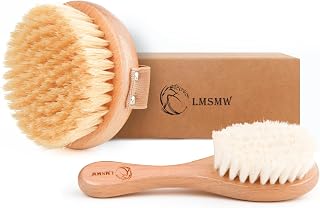 Dry Brushing Body Brush Set for Body and Face, Boar Bristle Body Scrub Brush and Soft Facial Brush, Exfoliating Dry Brush Kit for Smooth Skin, Lymphatic Drainage, Cellulite, Blood Circulation, 2 Pack