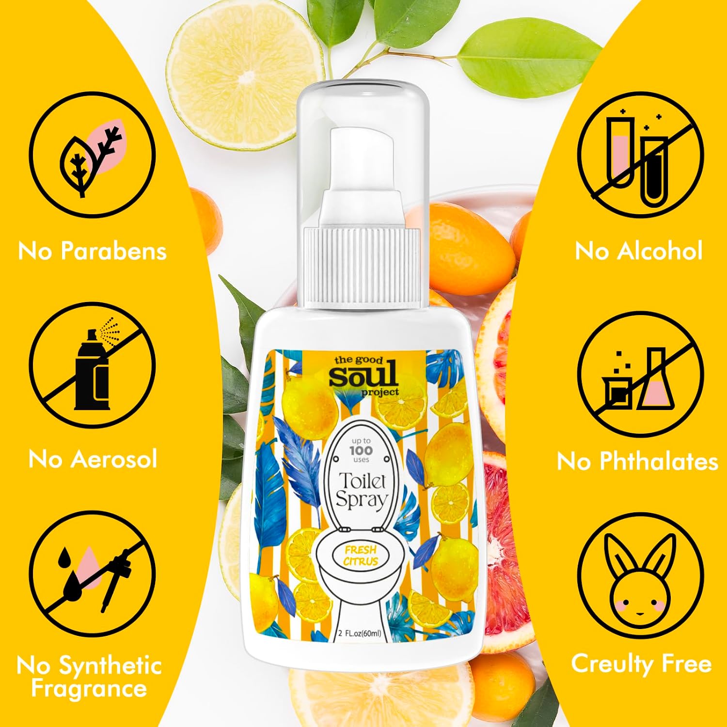 THE GOOD SOUL PROJECT Toilet Spray for Poop, Fresh Citrus, Bathroom Spray Odor Eliminator, 2Fl Oz 2 Pack