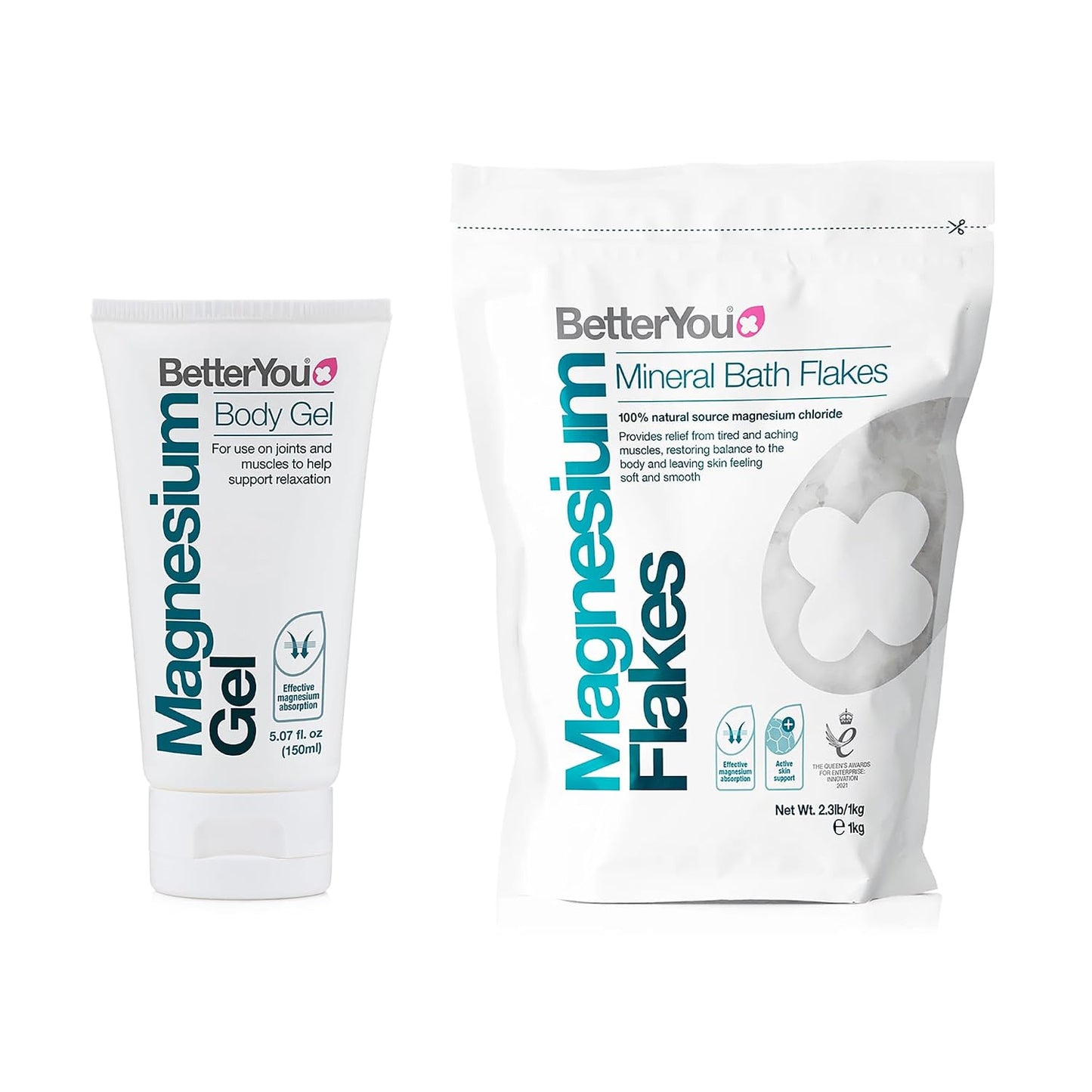 BetterYou Original Flakes with Gel Bundle - Magnesium Flakes and Magnesium Body Gel - Bath Salts and Body Moisturizer - Soothe Tired Muscles - 2 pc