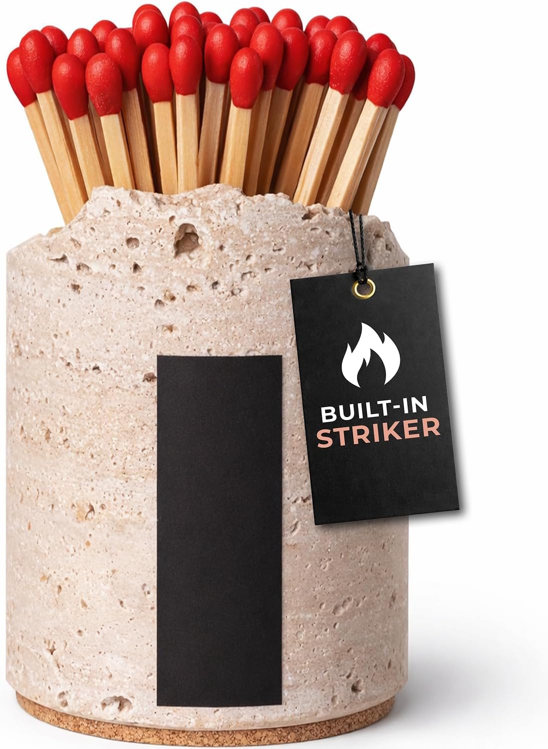 Ceramic Match Holder with Striker - Set of 2 - Handmade Match Box - Matches in a Jar for Bathroom Candle -Black 10 Extra Striker Pads - Modern Bathroom & Home Decor Gift - Red & Speckled White