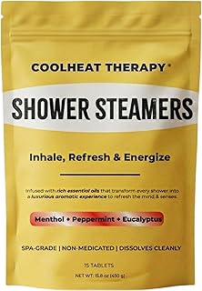 Aboniki COOLHEAT Therapy Shower Steamers (15 Tablets) – Menthol, Peppermint & Eucalyptus Aromatherapy Blend – Natural Energy Boost & Sinus Relief Steamers – Spa-Grade Self-Care Gifts for Men & Women