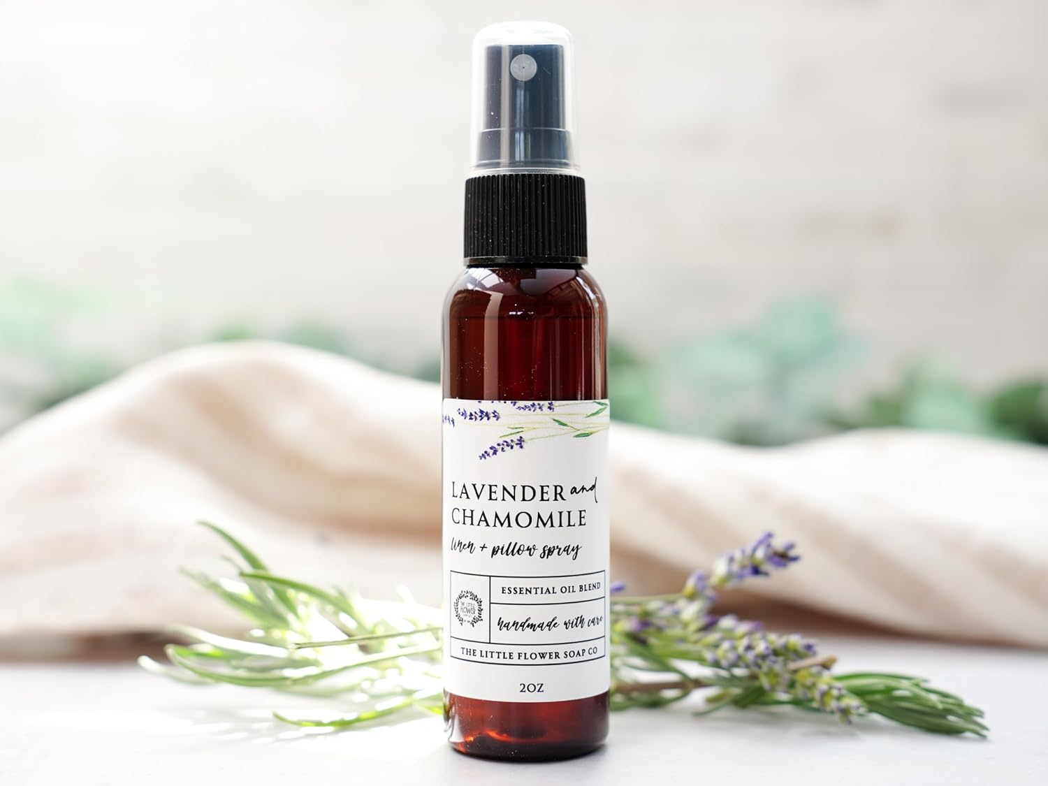THE LITTLE FLOWER SOAP CO. EST. 2010 Linen and Pillow Spray - Lavender and Chamomile - 2 oz. Essential Oil Blend Natural Gifts for Women Travel Must Have Accessories and Stocking Stuffer Idea for Her