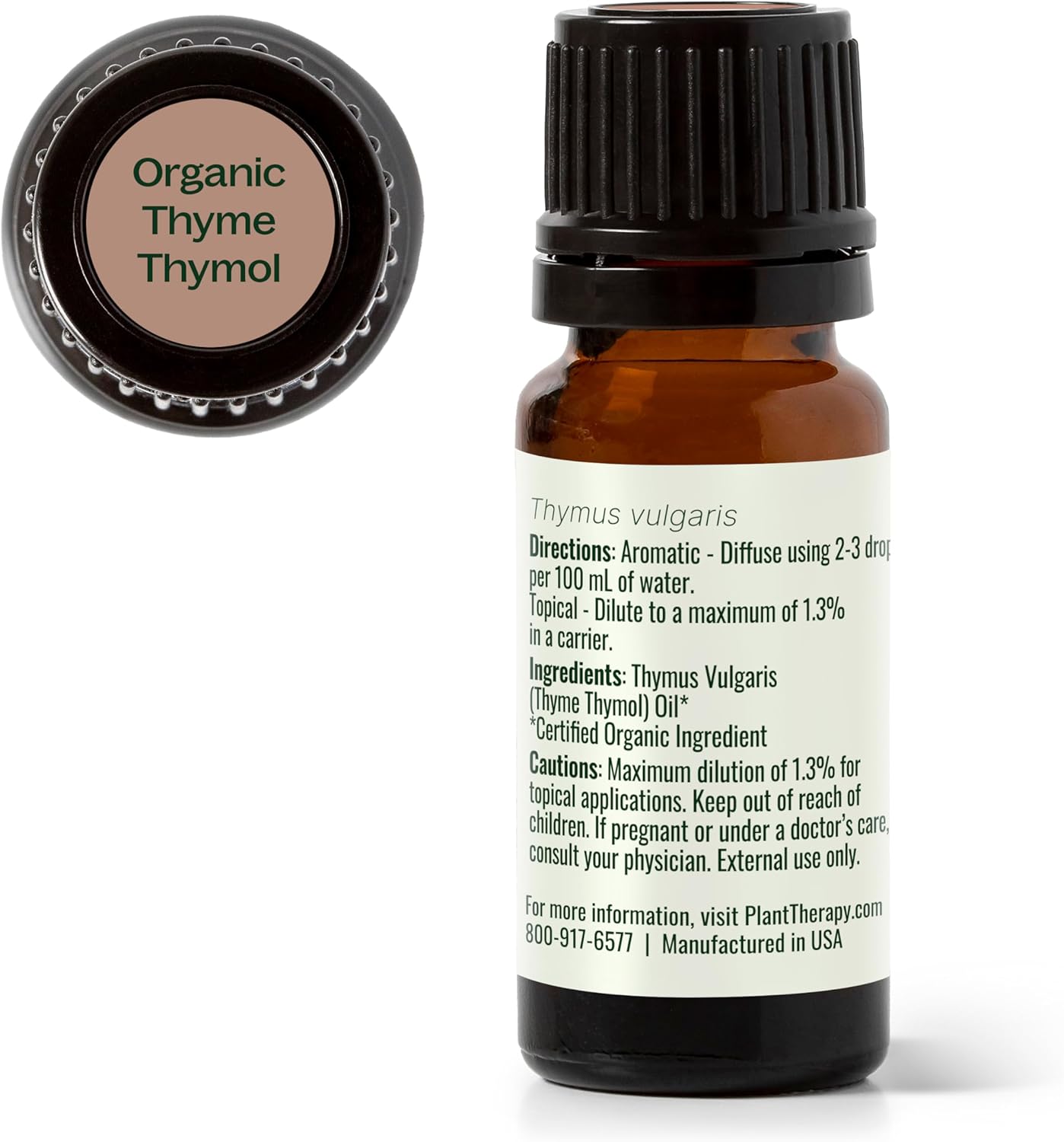 Plant Therapy Thyme Thymol Organic Essential Oil 10 mL (1/3 oz) 100% Pure, Undiluted, Powerful Warm-Herbaceous Scent