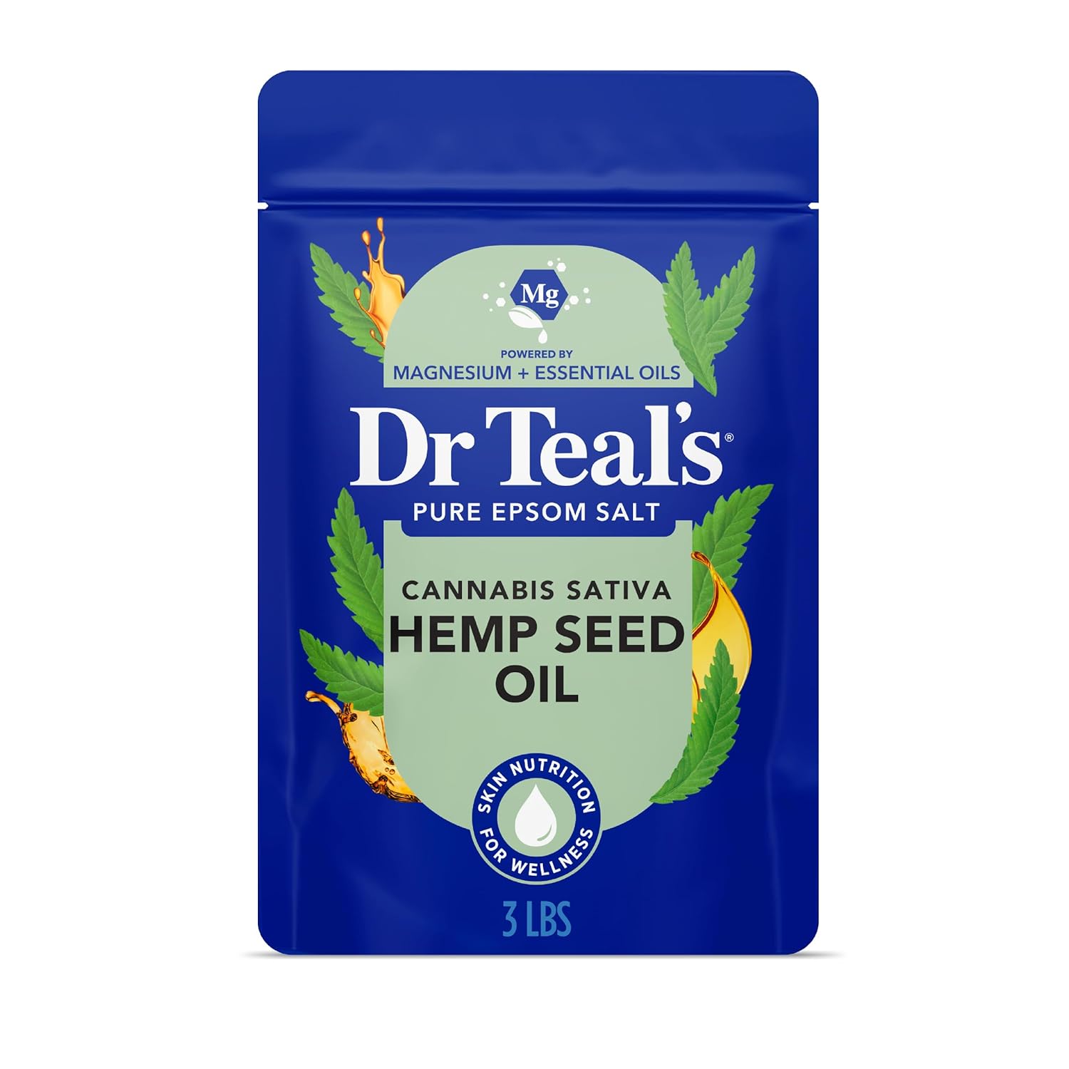Dr Teal's Pure Epsom Magnesium Salt Soak, Cannabis Sativa Hemp Seed Oil, 3 lb