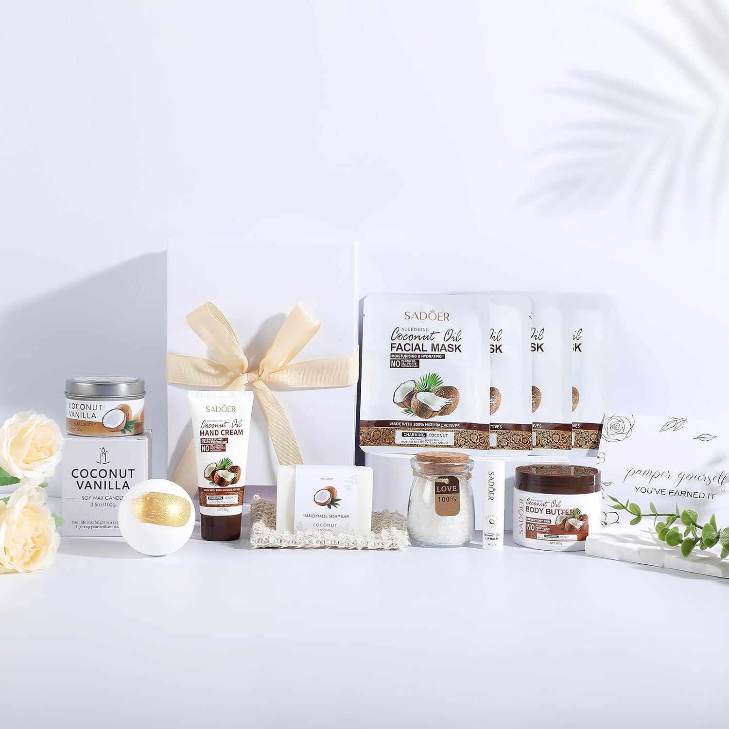 Coconut Spa Gifts for Women Birthday Self Care Kit Mothers Gifts Basket Thank You Relaxing Bath Sets for Moms Friends Co-worker Daughter Girlfriend Grandma Sister Teacher Daughter-in-Law