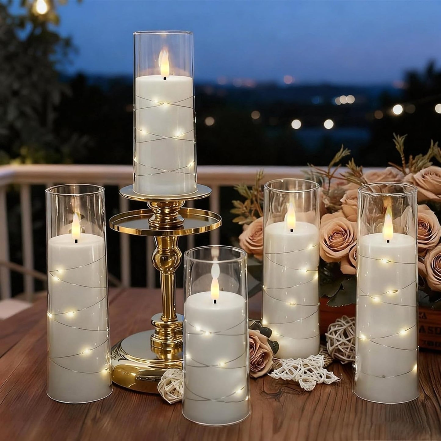 Raycare Flameless Candle with Remote Timer 7 Flickering Acrylic Battery Operated LED Pillar Candles with Embedded Star String for Christmas, Wedding, Home Table Decor, and as a Gift(White)