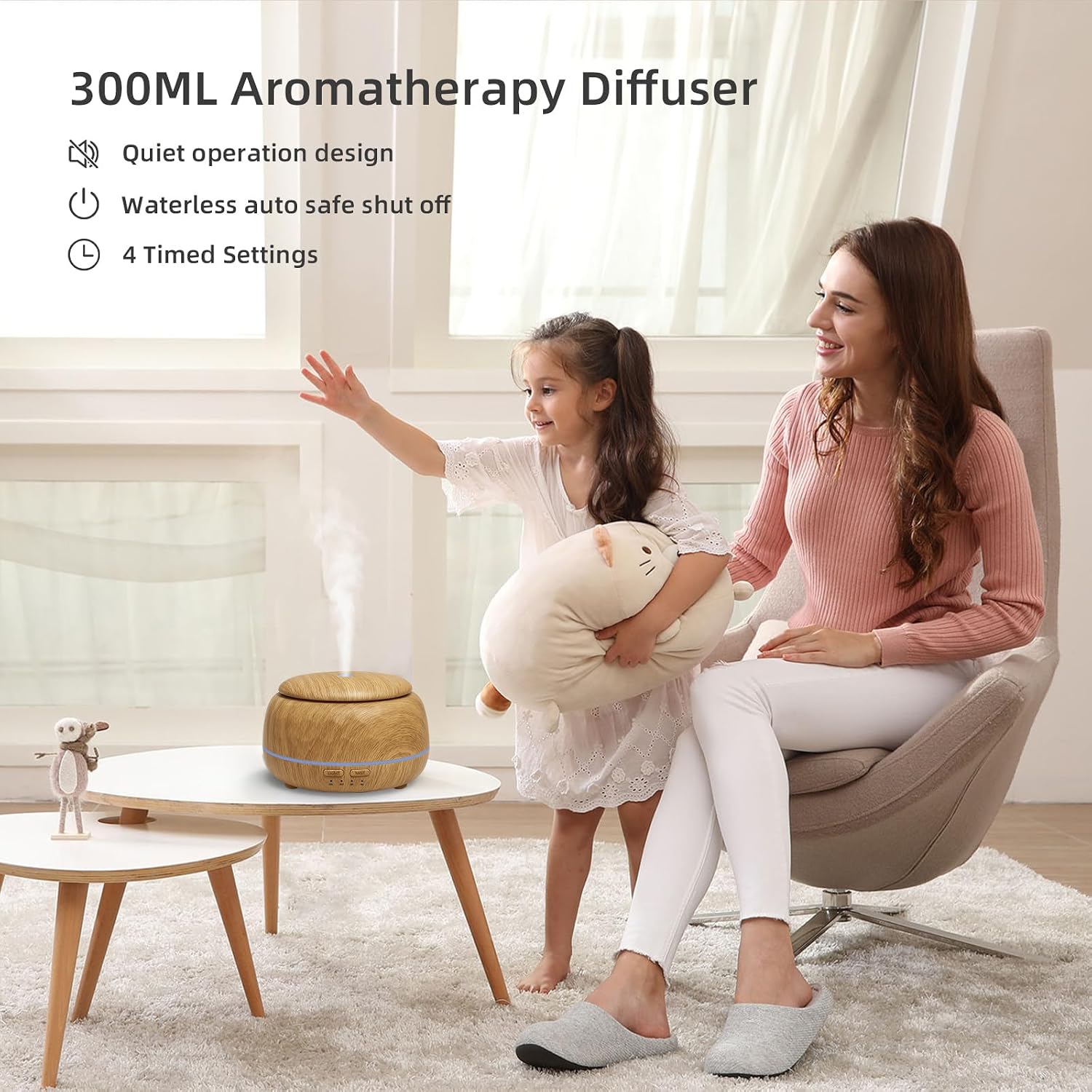 SPLITSKY 300ML Essential Oil Diffusers for Home,Ultrasonic Aromatherapy Diffuser with Remote,7 Color LED Lights,4 Timers,8 Hours Quiet Operation,Auto-Off,for Bedroom, Home,Office(Light Wood)