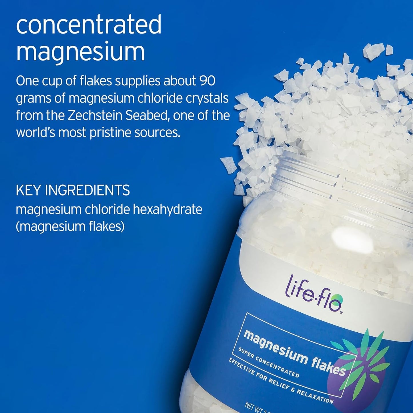 LIFE-FLO Magnesium Bath Flakes - Unscented Magnesium Flakes with Ancient Trace Minerals from the Zechstein Seabed - Epsom Salt Bath Soak Alternative or Relaxing Foot Soak - 60-Day Guarantee - 44oz
