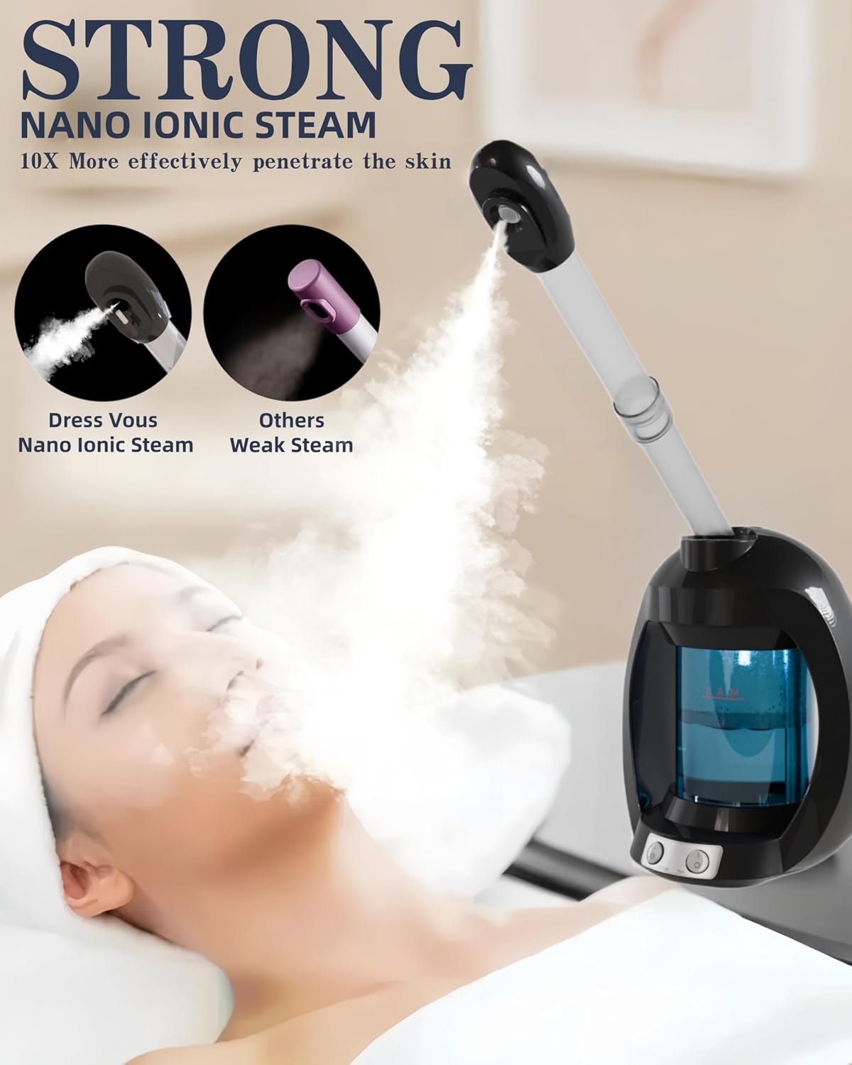 Facial Steamer-Nano Ionic Face Steamer for Facial Deep Cleaning, Vaporizador Steamer for Esthetician, Professional Facial Steamer for Home Facial Spa. (Black)