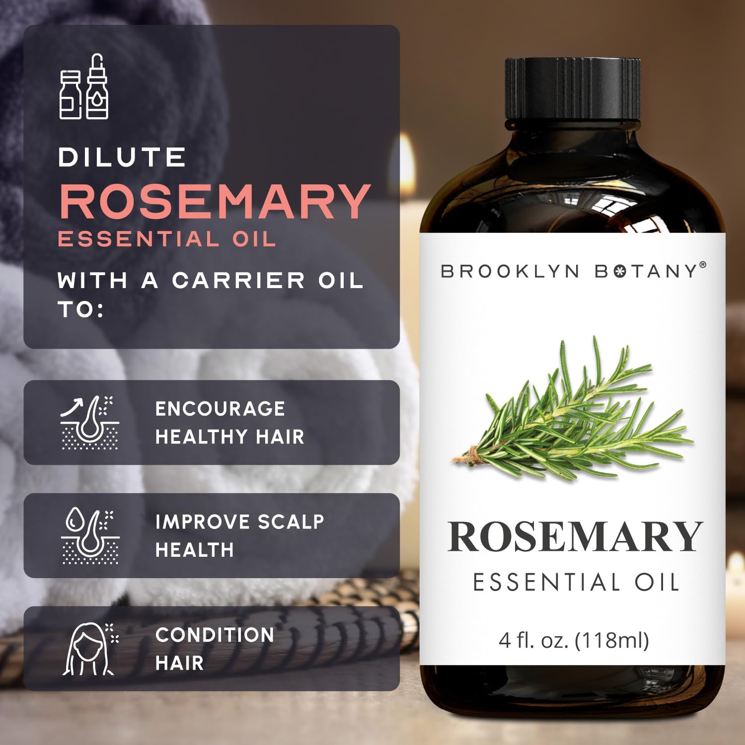 Brooklyn Botany Lemongrass & Rosemary Essential Oils – 4 Fl Oz (Pack of 2) – 100% Pure & Natural – Clarifying & Refreshing Aromatherapy Blend