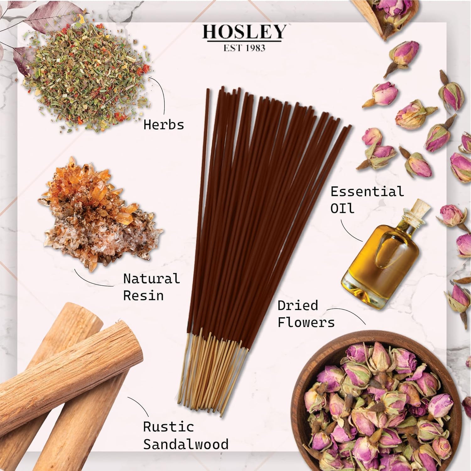 Hosley 40 Pack Incense Sticks – Rustic Sandalwood – Perfect for Home, Meditation & Aromatherapy