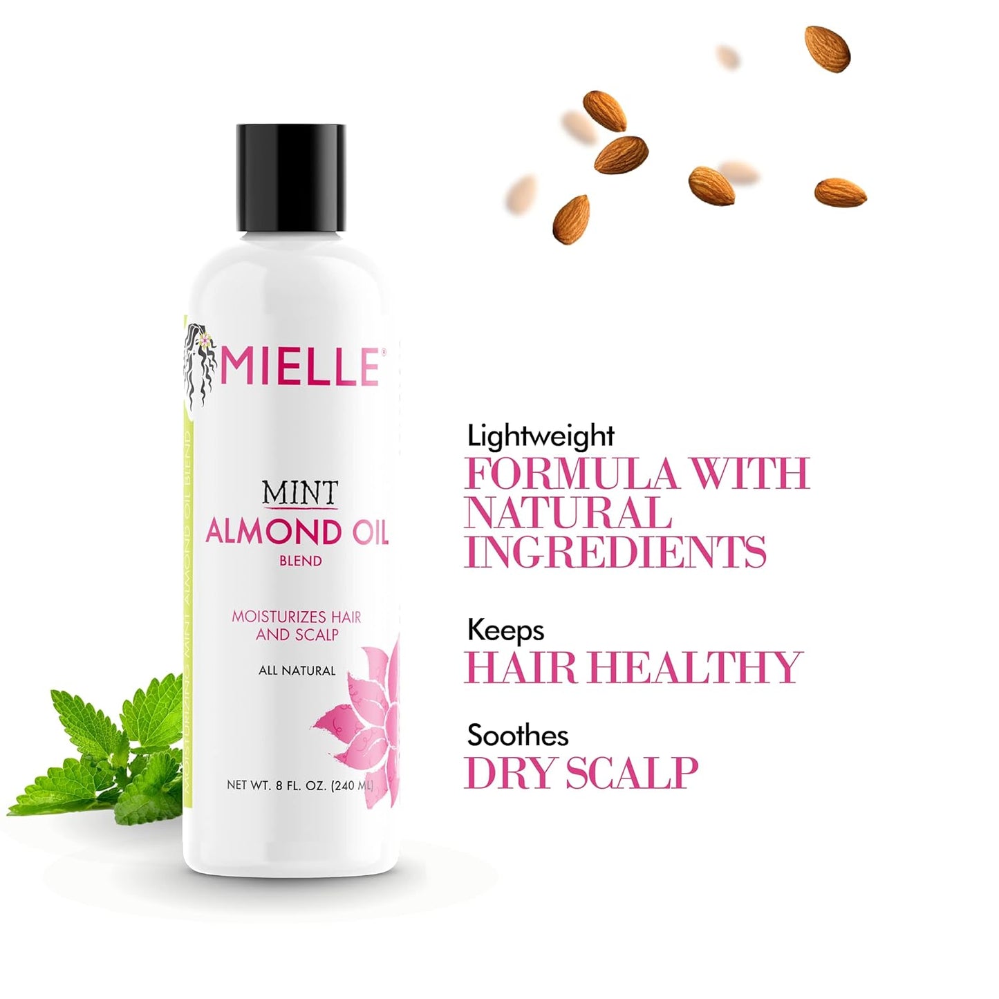 Mielle Organics Mint Almond Oil - Lightweight Dry Scalp Oil to Lock in Moisture and Help Encourage Longer, Healthier Hair - Suitable for All Hair Types (8 Fl Oz)