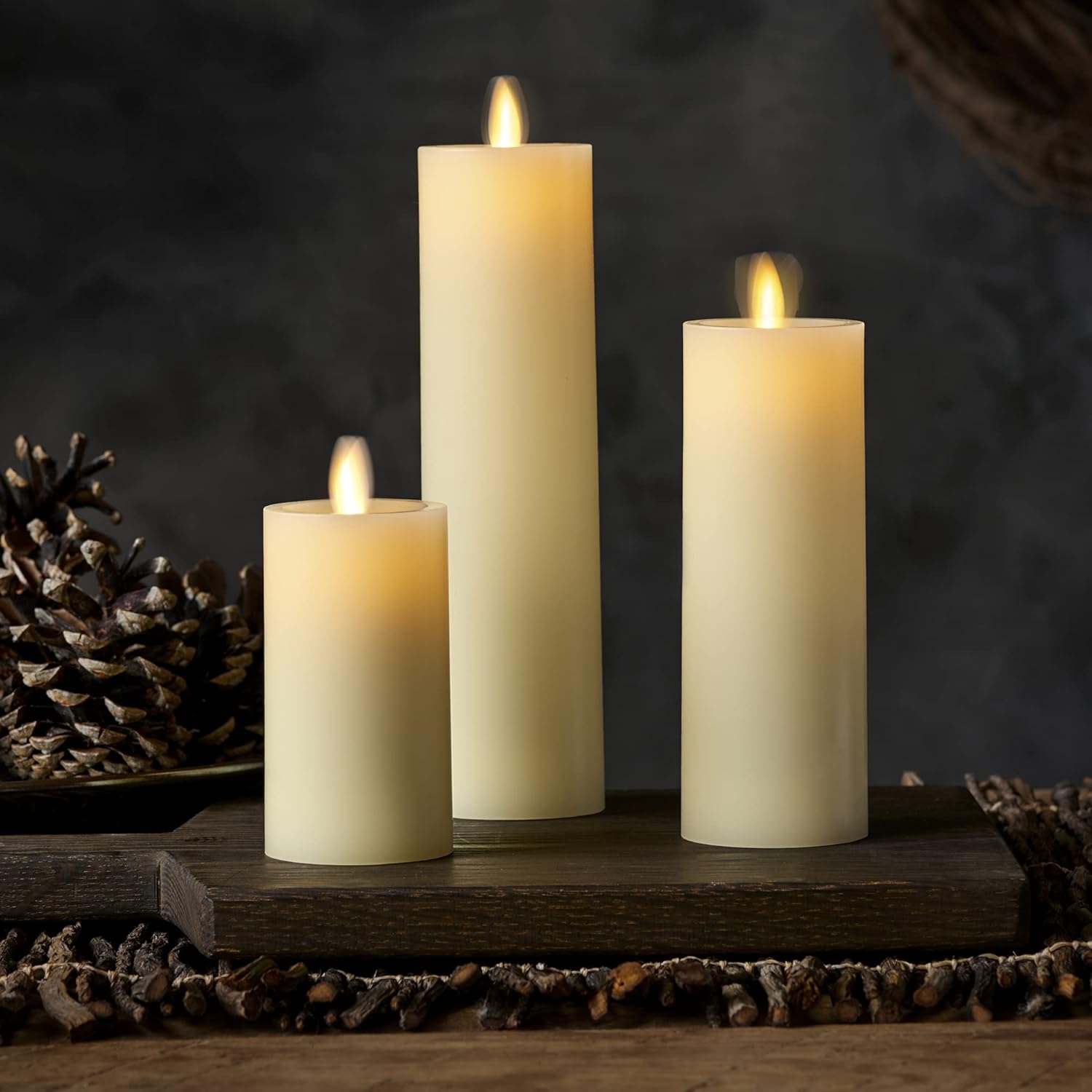 Luminara Classic Slim Flameless LED Candle, Ivory 2" x 6.1", Battery Operated Moving Flame Pillar w/Timer, Safe Realistic Wax Candle, Home Decor