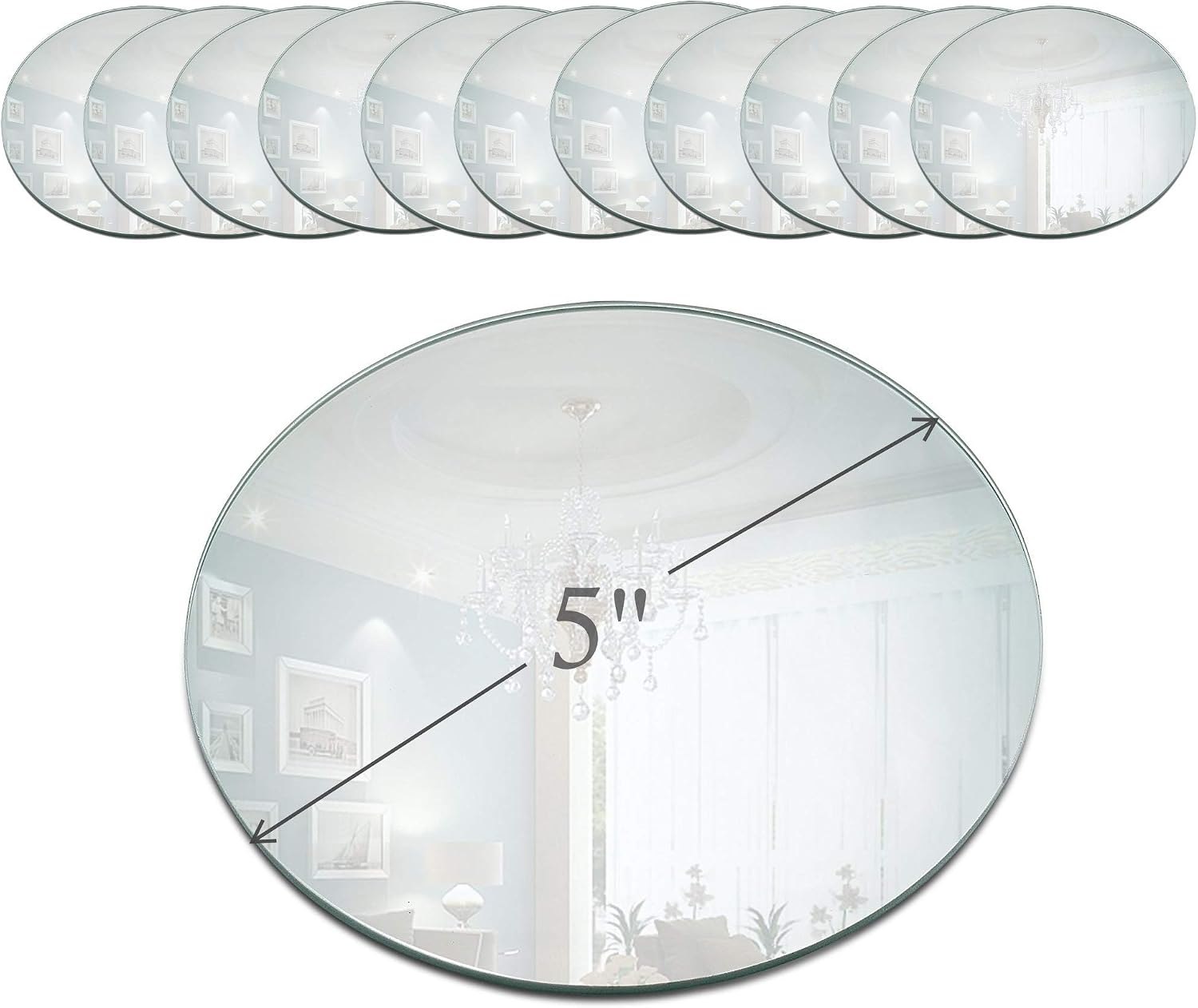 Light In The Dark 5 Inch Round Mirror Candle Plate with Beveled Edge Set of 12 - Small Round Mirrors for Centerpieces, Wall Décor, Crafts