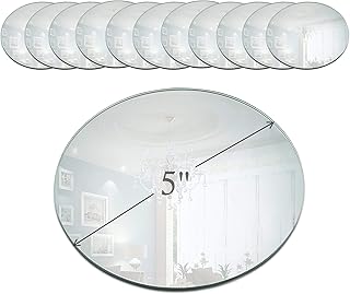Light In The Dark 5 Inch Round Mirror Candle Plate with Beveled Edge Set of 12 - Small Round Mirrors for Centerpieces, Wall Décor, Crafts