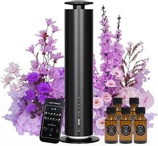 Somniare Waterless Essential Oil Diffuser, 1500 Sq. Ft Coverage Quiet Scent Diffusers for Homes, Hotels, Spas, Adjustable Mist, Included 5 Scent Oils(3.3OZ), Safe for Kids&Pets, Black