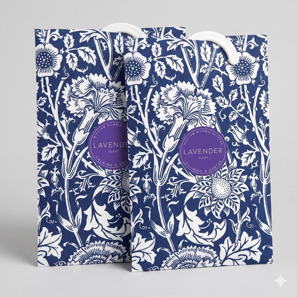 The Master Herbalist Scented Wardrobe Freshener Sachets in a William Morris Design. Available in Lavender, Sandalwood, Rose, Lily and Lilac (Lavender, Pack of 2)