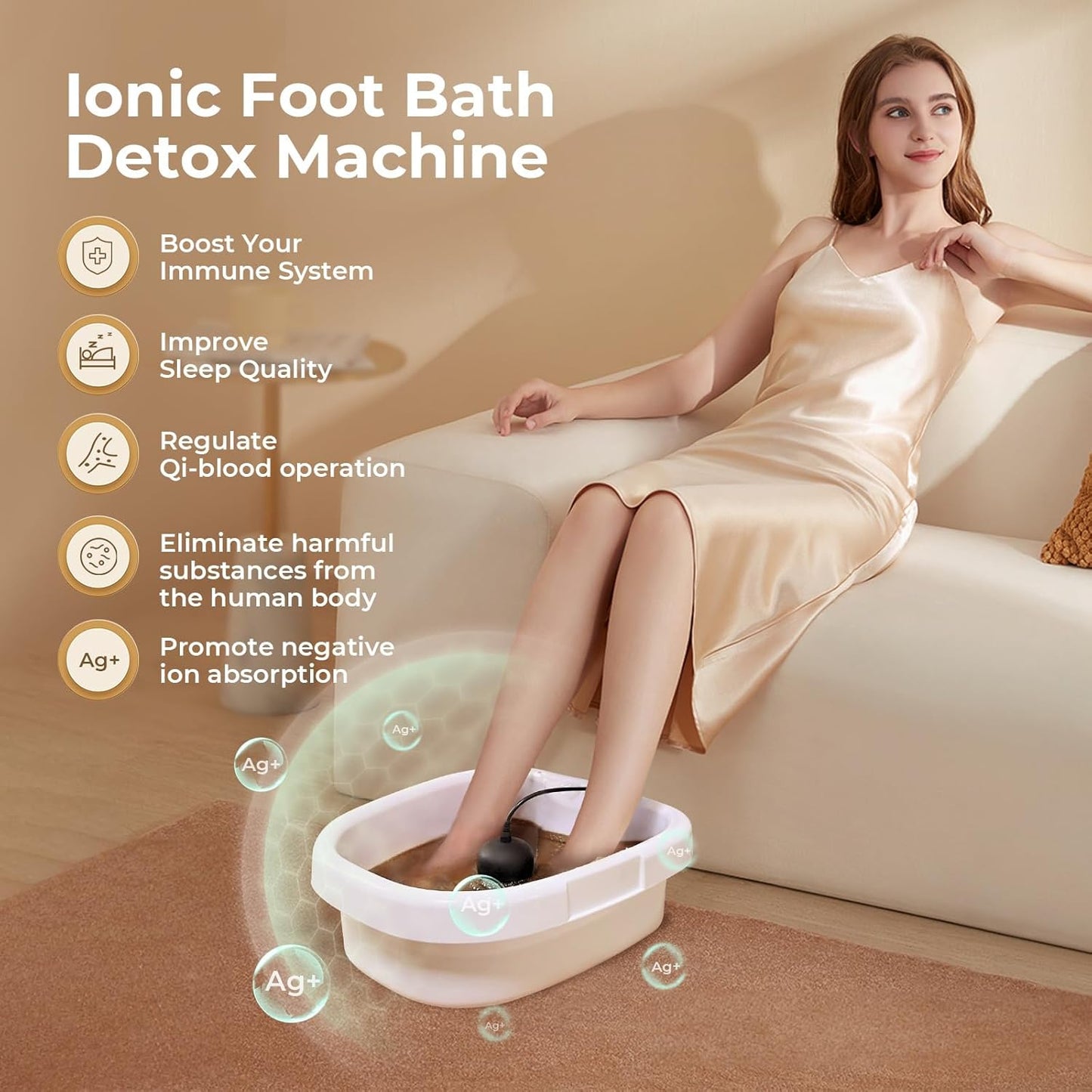 Upgraded Portable Ionic Foot Detox Machine, Foot Spa Bath for Home Use, Foot Cleaner Machine To Remove Toxins with 2 Arrays, Detox Sea Salt